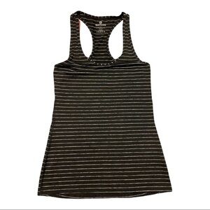 RACERBACK tank top black with heather white horizontal stripe by 90 degree. Sm